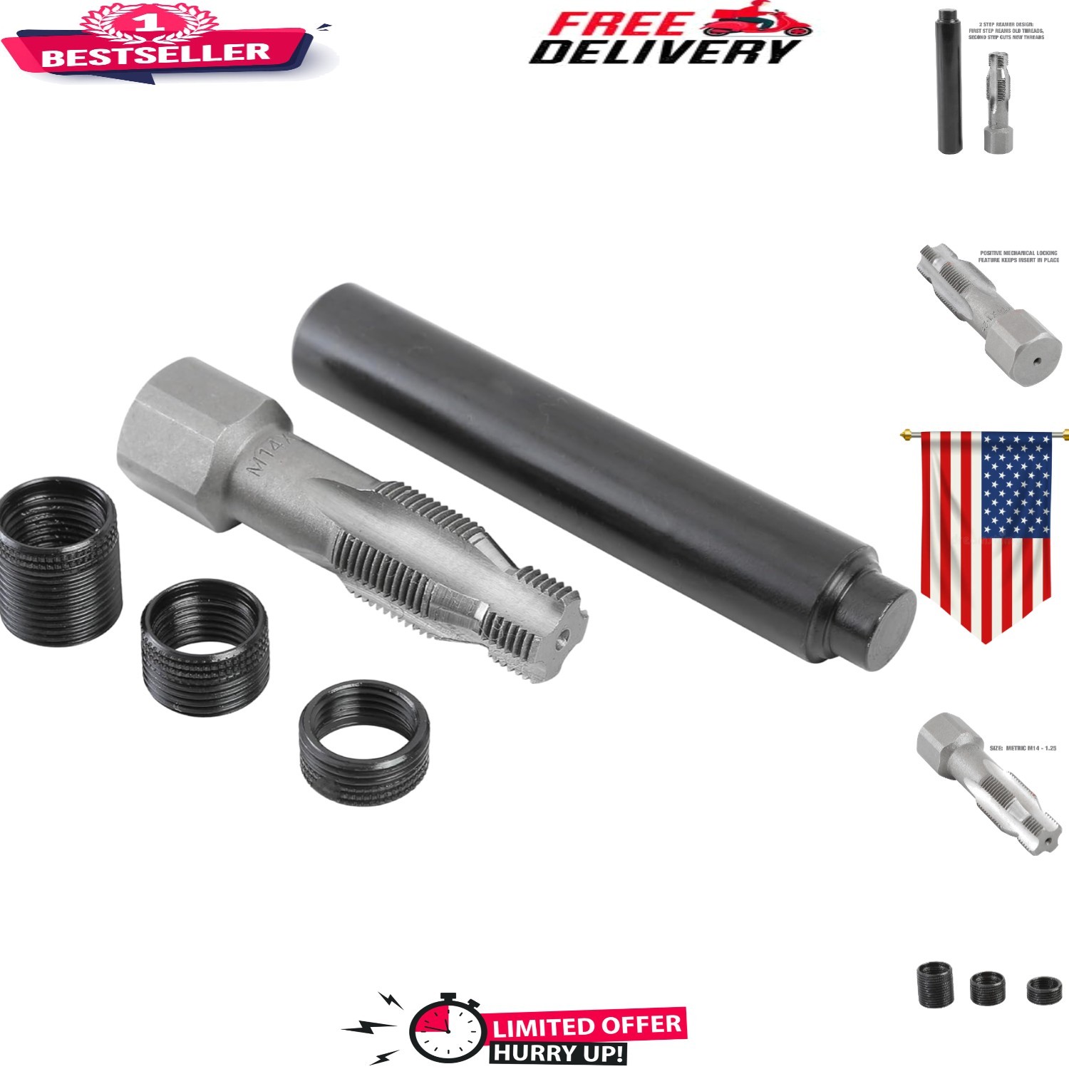 Effortless Spark Plug Thread Fix: 5-Piece M14-1.25 Repair Kit with Instructions
