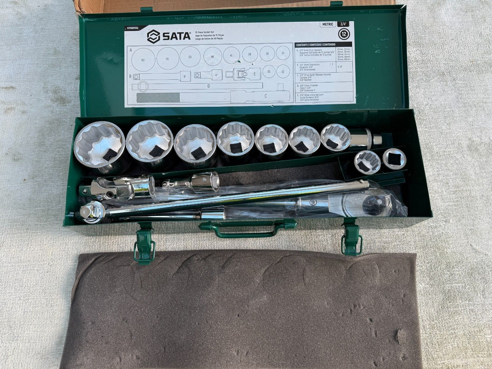 SATA 3/4 Drive 15pc 12 Point Metric Socket Ratchet Set 30-60mm (INC VAT)