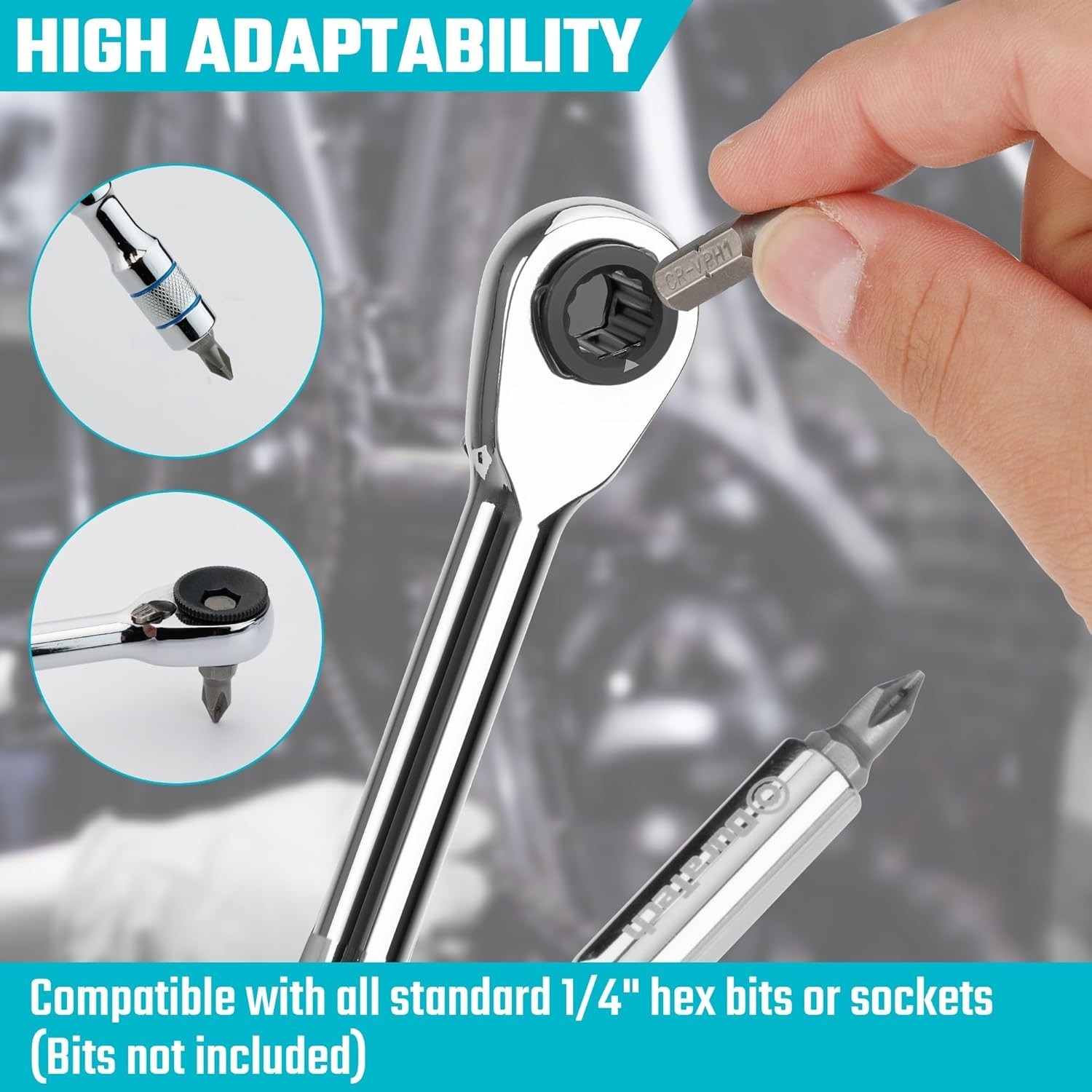 Duratech 1/4 Inch T Handle Ratchet Mini Ratchet Wrench with Hex Bit Extension