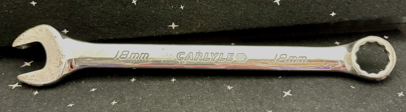 Vintage Carlyle NAPA Combo Wrench 18mm Chrome Plated Steel 9.25″ CWFP118M