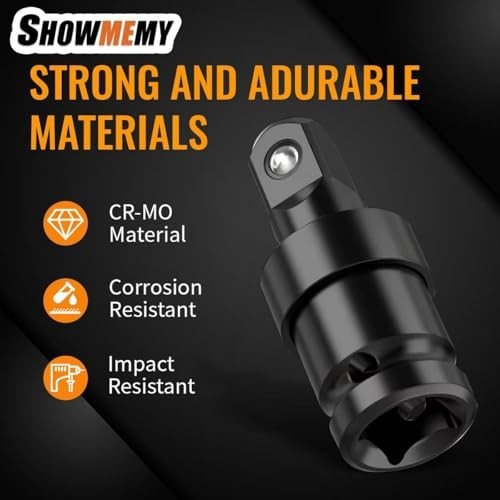 Impact Swivel Socket Set 6 Piece Cr-Mo Steel 14 38 12 Drive Universal Joint
