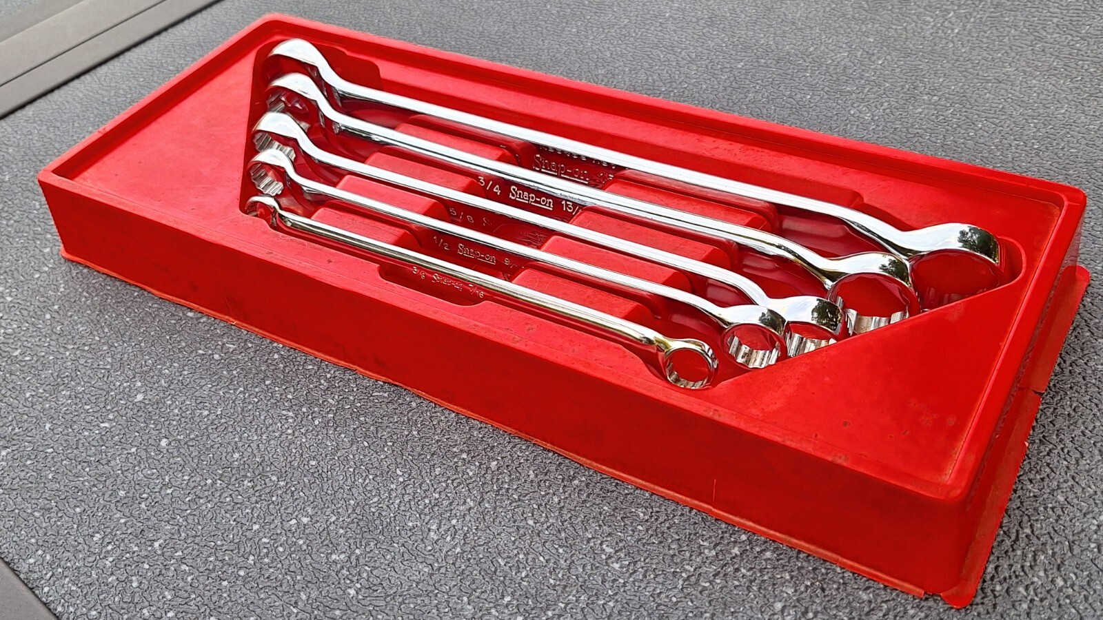 NOS*** UNDERLINED Snap On XB605A SAE 5-pc Offset Double Box Wrench Set w/ Tray