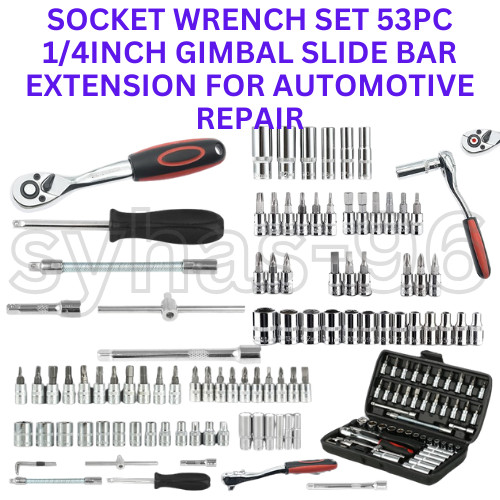 Socket Wrench Set 53 Pcs 1/4 Inch Ratcheting and Extension Bar Gimbal Slide