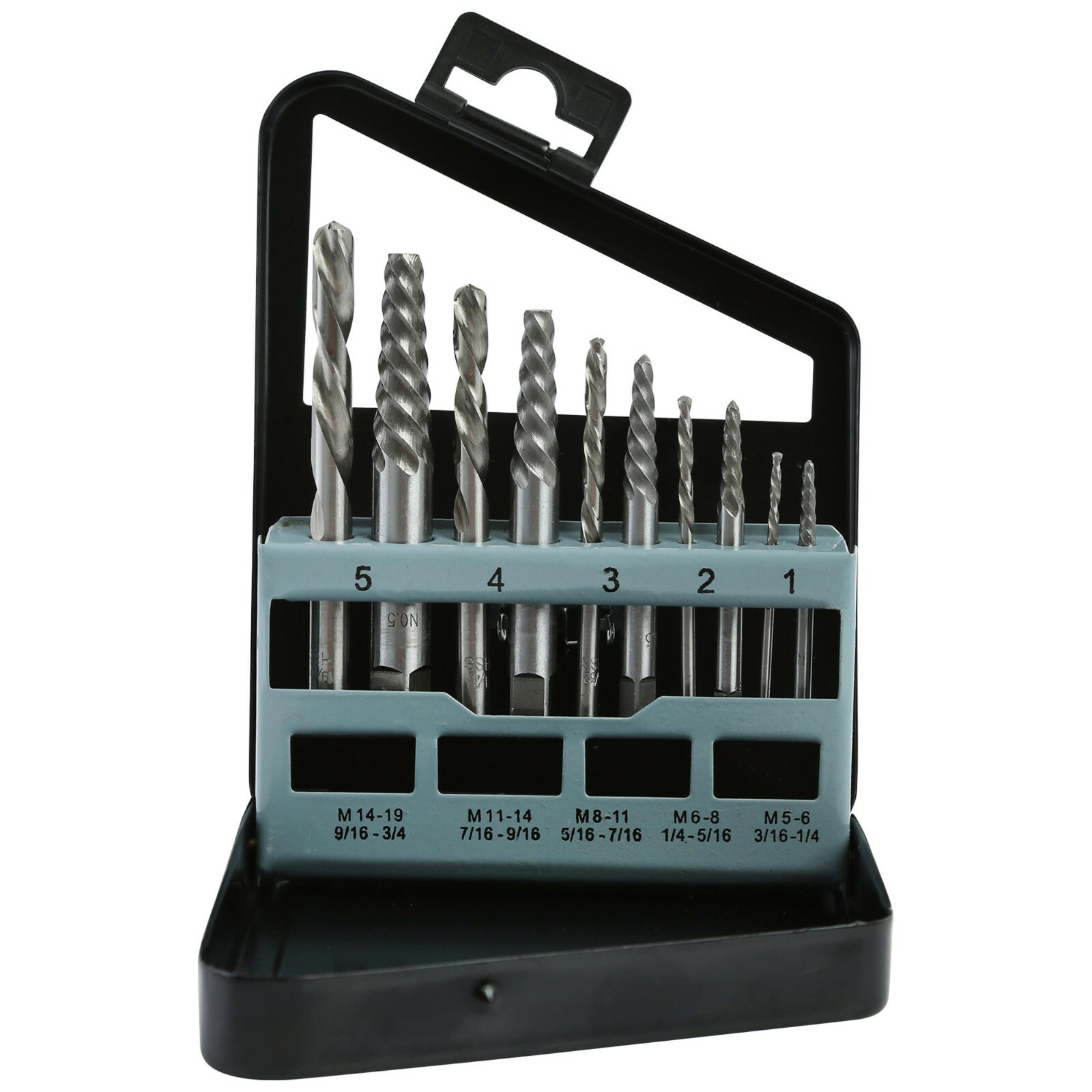 Hyper Tough 10-Piece BOLT EXTRACTOR SET Mechanics Length High Speed Steel Bits &