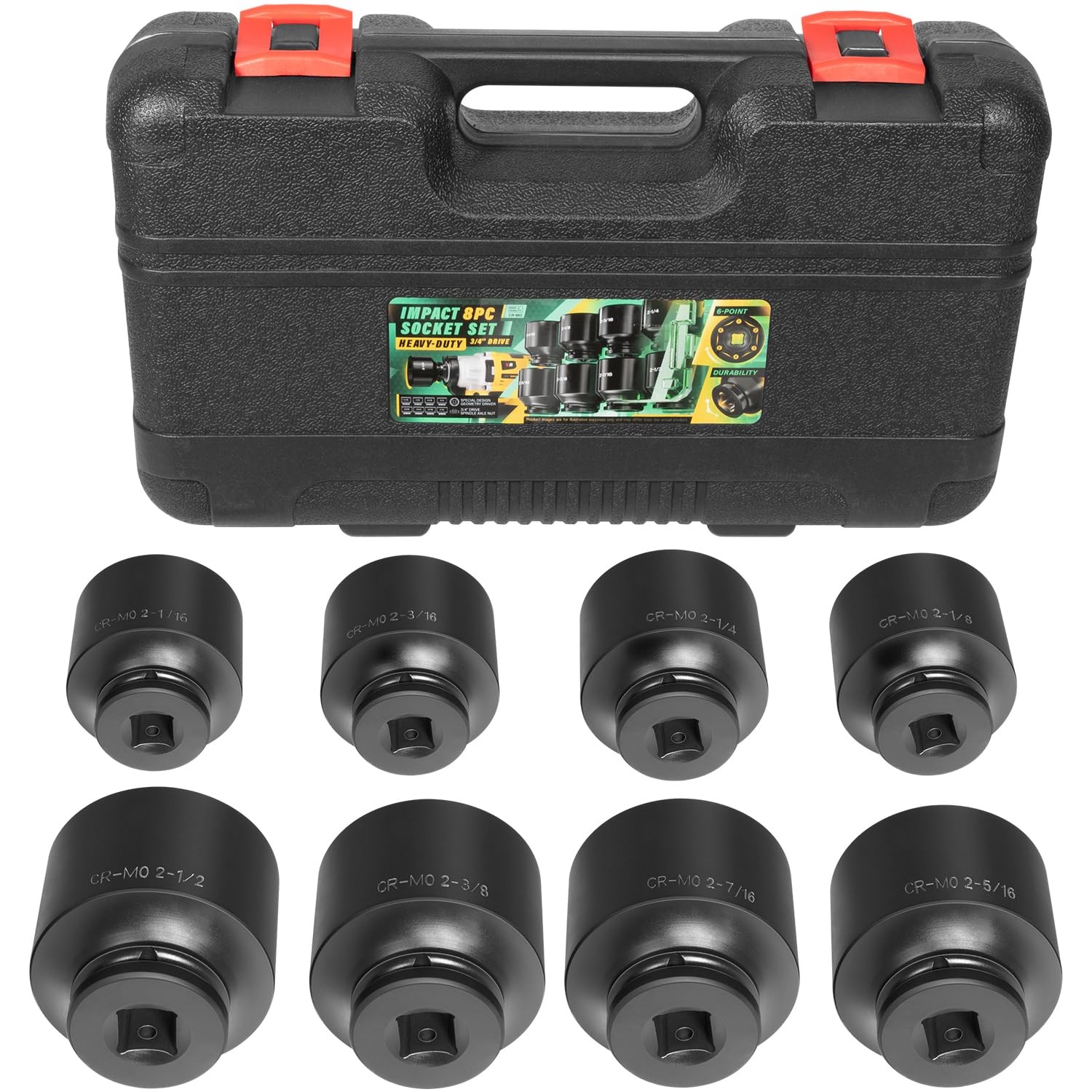 8pc 3/4″ Drive Jumbo Large Impact Socket Set 6 Point SAE 2-1/16″ to 2-1/2″