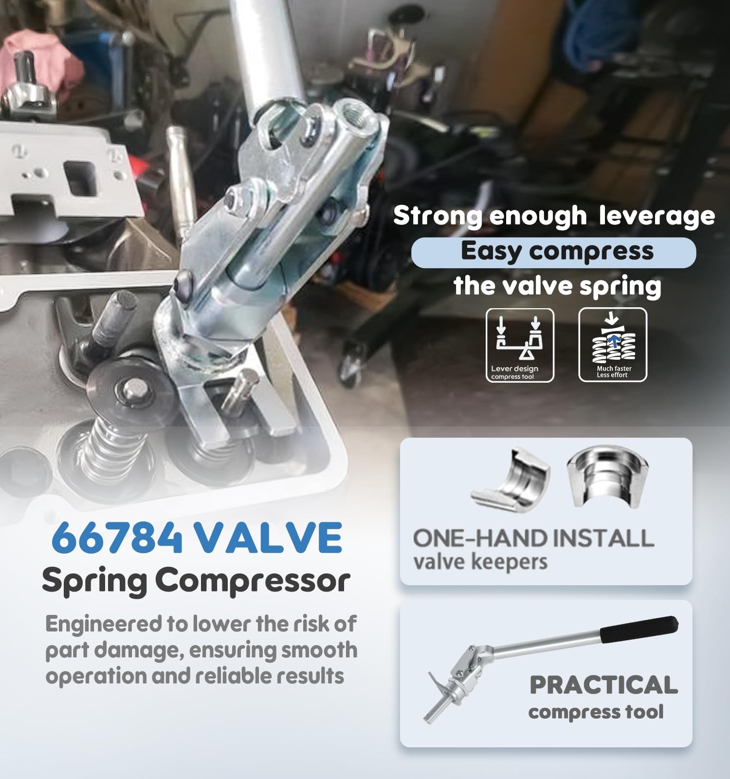 66784 Valve Spring Compressor Tool For 3/8 Inch and 7/16 Inch Rocker Studs, Quic