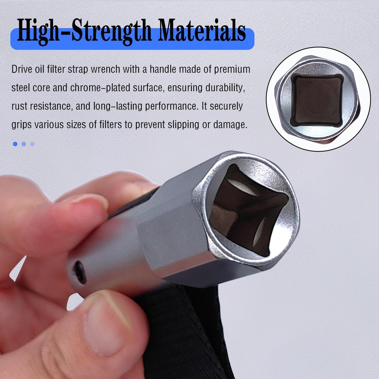 1/2 inch Drive Oil Filter Strap Wrench Adjustable Nylon Filter Removal Tool for