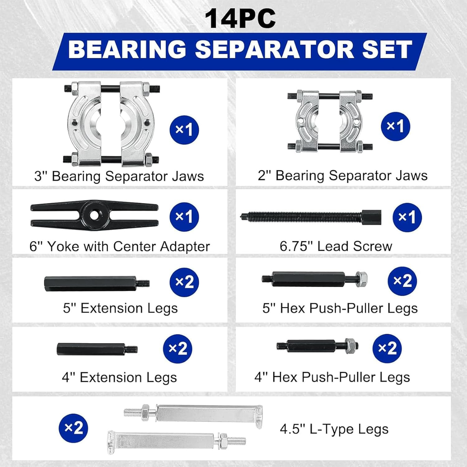 5 Ton Bearing Separator Puller Set 14Pc Gear Pulley Removal Tool Kit
