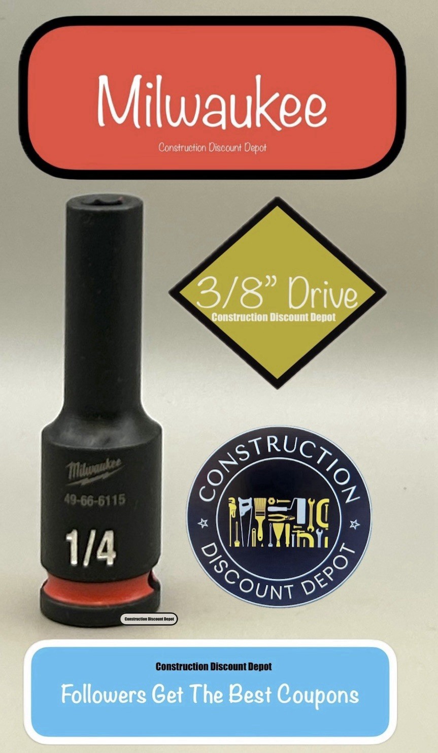 Milwaukee 49-66-6115 1/4 In. Shockwave Impact Duty 3/8 In. Drive Deep Socket