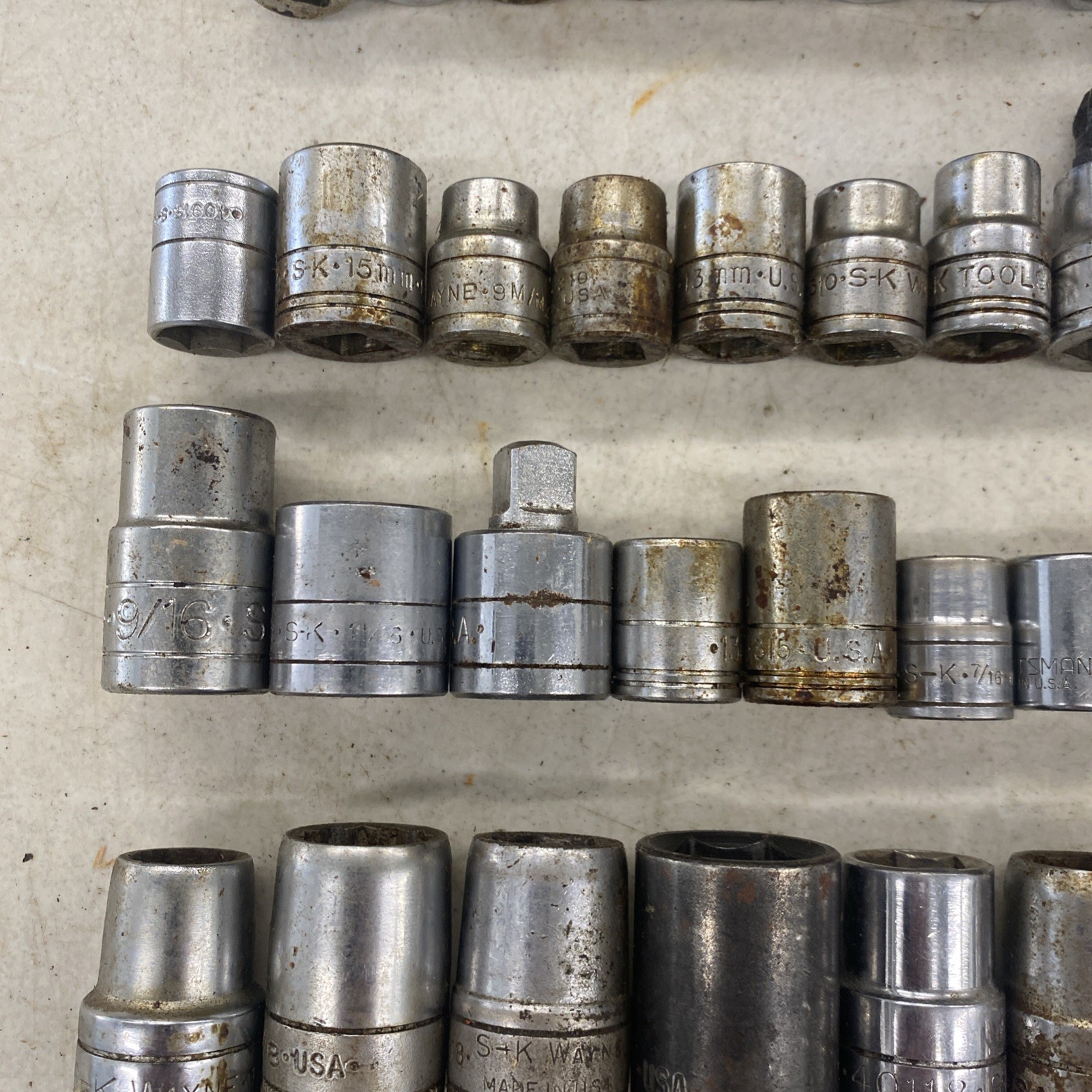 50 pc. Lot Vintage S-K SK USA Made 1/4, 3/8, 1/2″ Drive Sockets READ, M0554L
