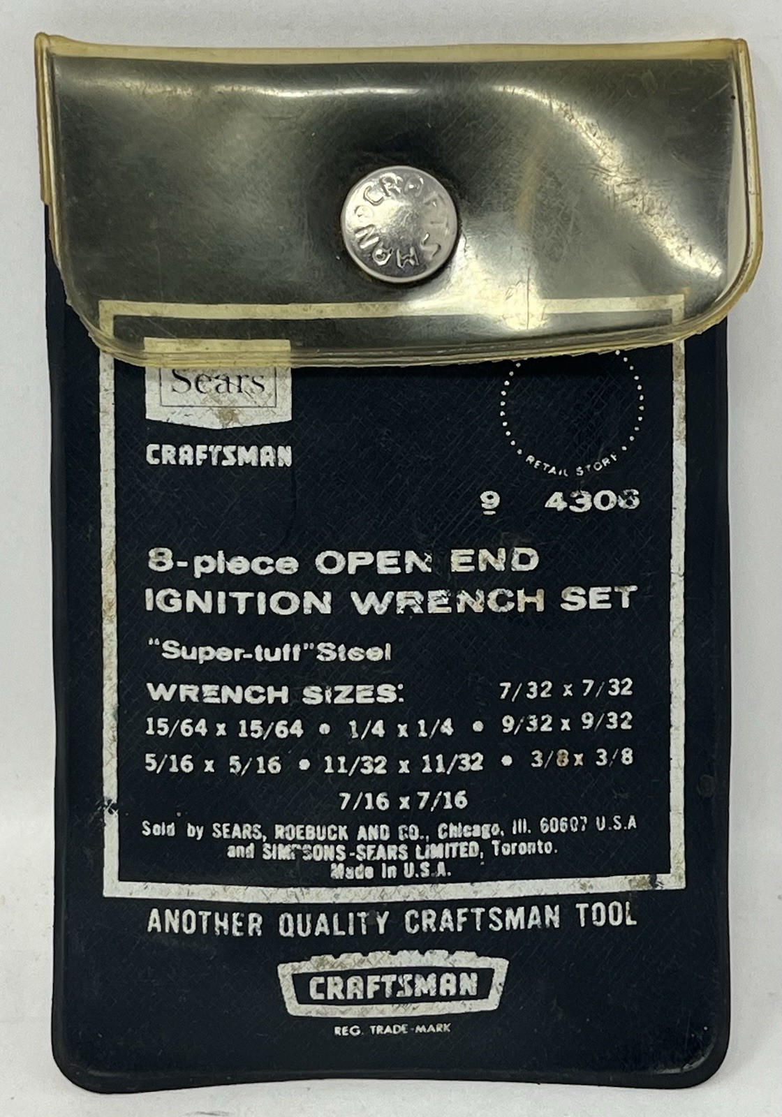 Craftsman USA 8-Pc Open End-V-Ignition Wrench Set 4306 Super-tuff 90° Offset