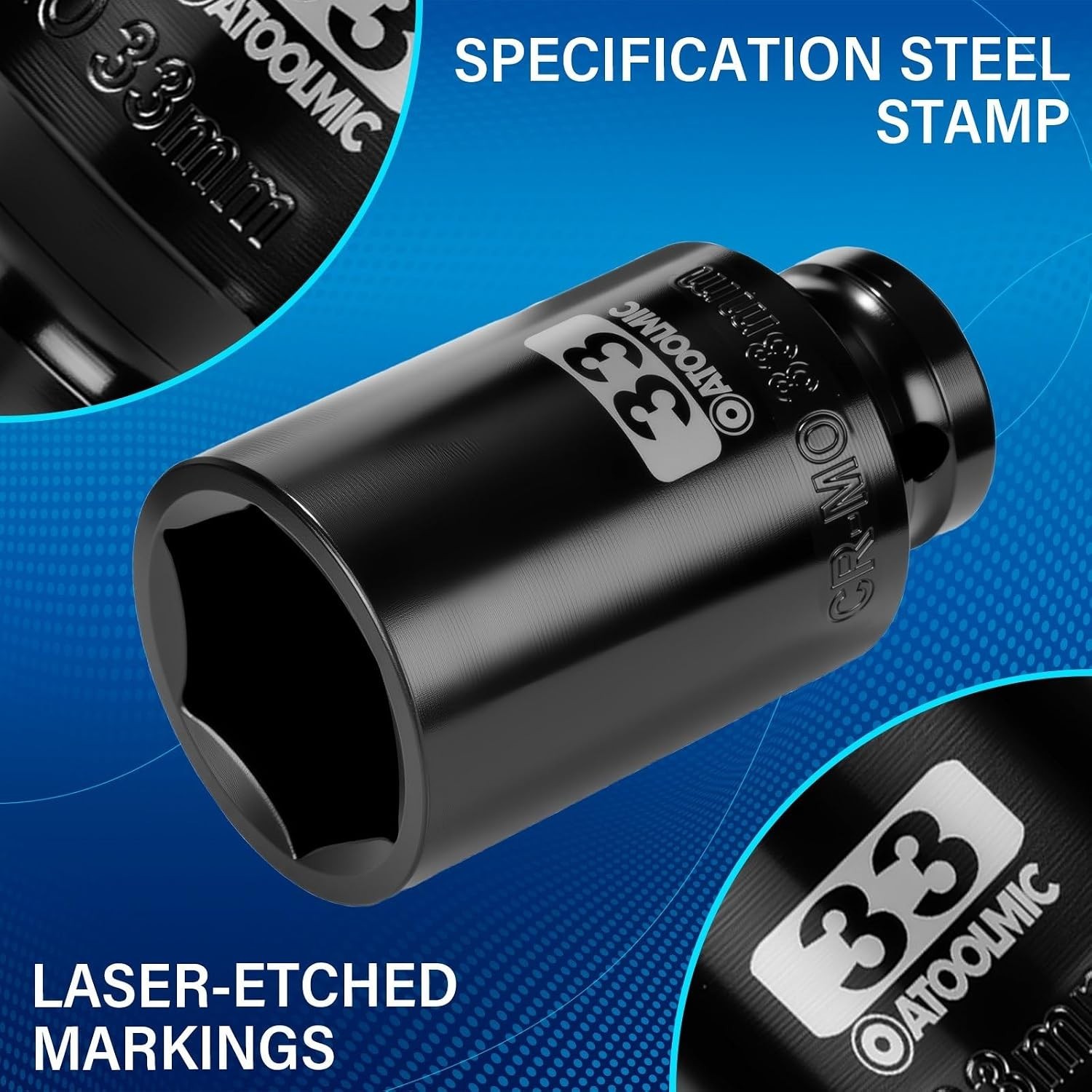 High-Quality 33mm Deep Impact Socket – 1/2 Inch Drive with Anti-Slip Grip