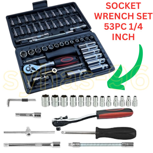 Socket Wrench Set 53 Pcs 1/4 Inch Ratcheting and Extension Bar Gimbal Slide