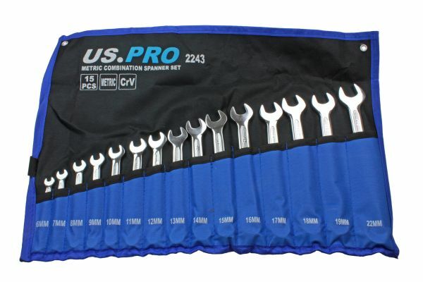 US PRO 15PC Metric Combination Spanner Set 6-22MM Chrome Polished Ring Wrench