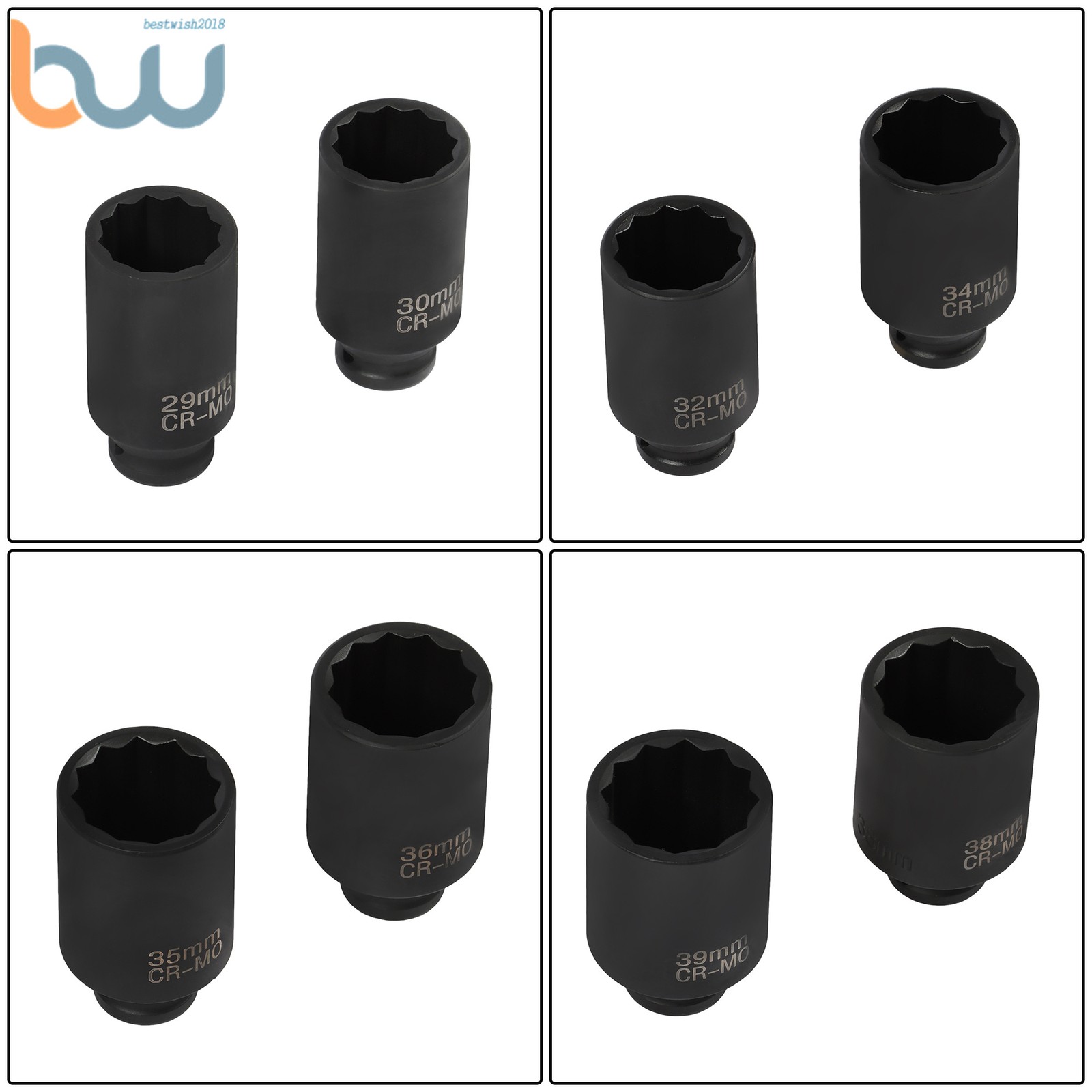 1/2-Inch Drive Deep Spindle Axle Nut Impact Socket Set 29mm-39mm 12 Point