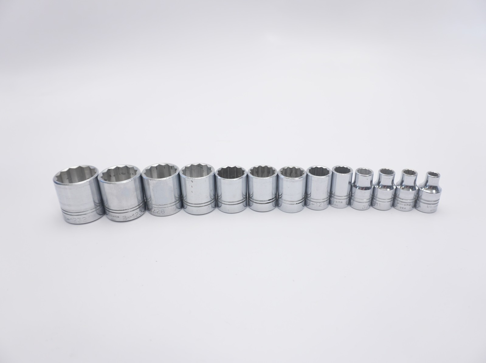 WILLIAMS B Series 13 3/8 Socket Lot 12pt 1″ 15/16 7/8 13/16 3/4 11/16 5/8 9/16