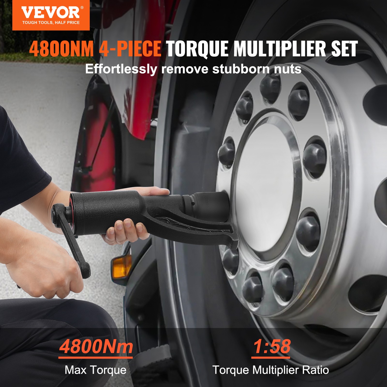 VEVOR Torque Multiplier Wrench Set 1″ Drive 1:58 Lug Nut Remover with 4 Sockets
