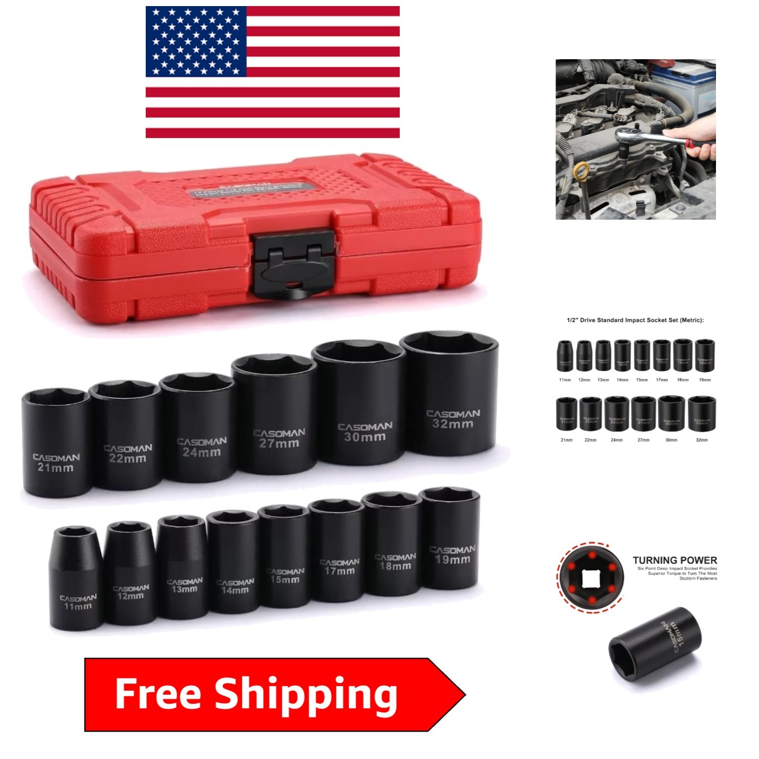 Corrosion-Resistant 14-Piece 1/2-Inch Drive Metric Socket Set for Professionals
