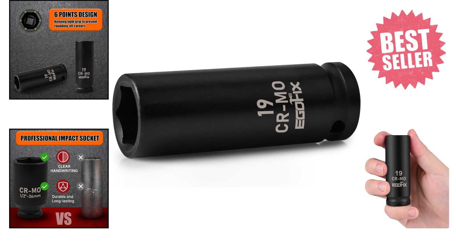 Durable 19mm Deep Impact Socket – Professional 1/2″ Drive, Shatter-Resistant