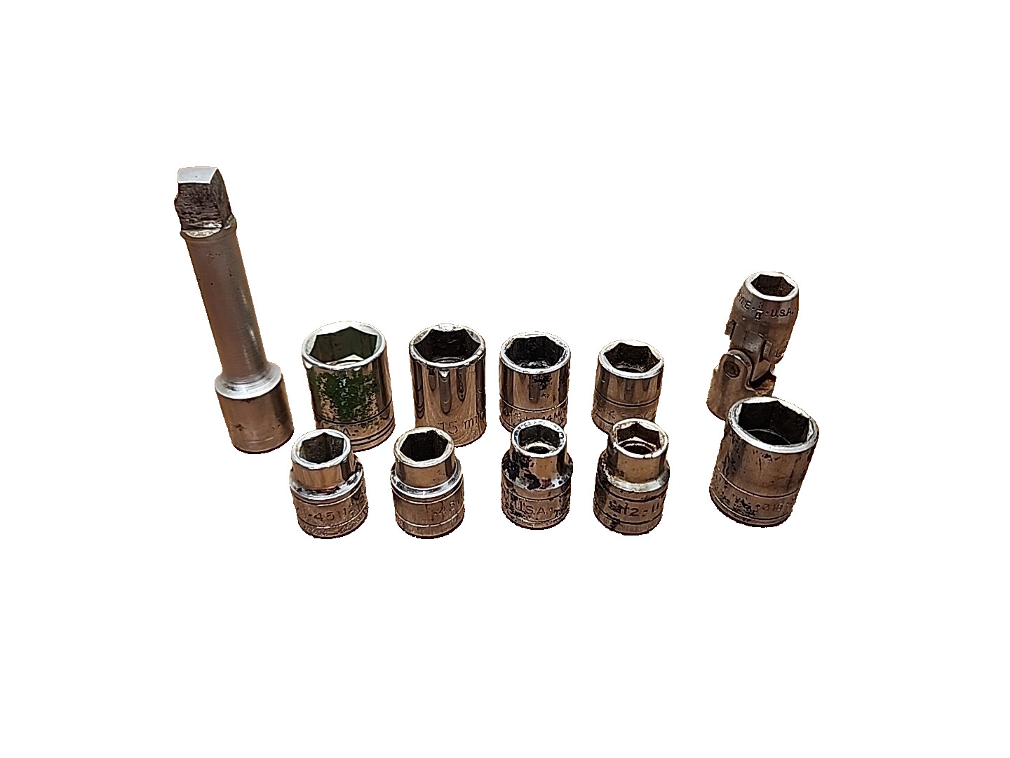 (10) S-K Wayne 3/8″ Drive 6 Point SAE Metric Sockets + 3″ Extension ~ USA Made
