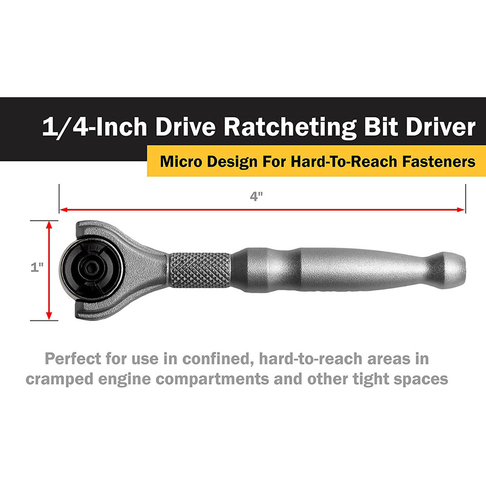 Titan 11318 1/4″ Drive Aluminum Swivel Head Micro Ratchet Bit Driver Silver