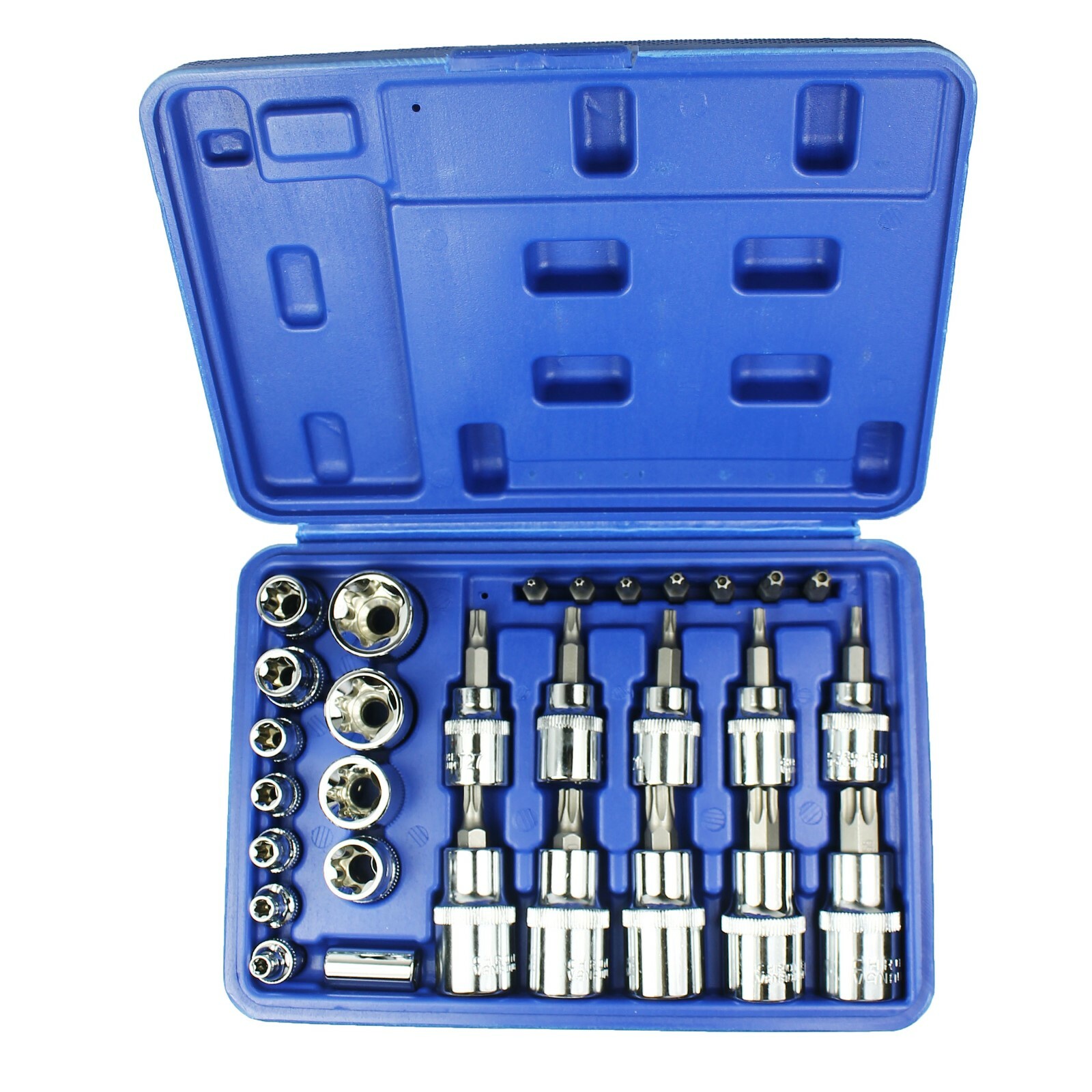 New 29PCS Torx Socket Bit Set 1/4″ 3/8″ 1/2″ Chrome Vanadium Bright Chrome
