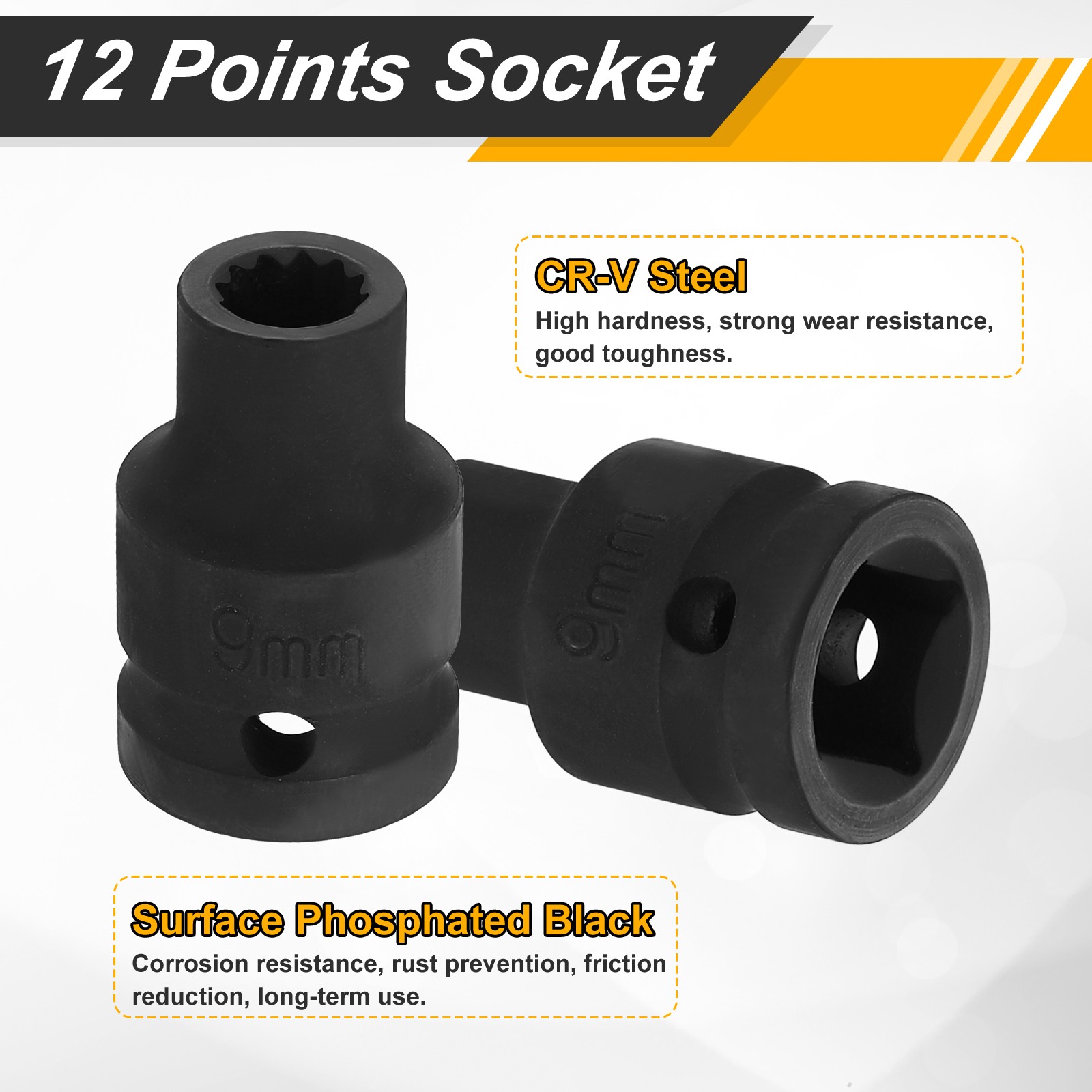 1/2″ Drive 12 Points Socket 9mm Metric CR-V Steel Shallow Impact Socket