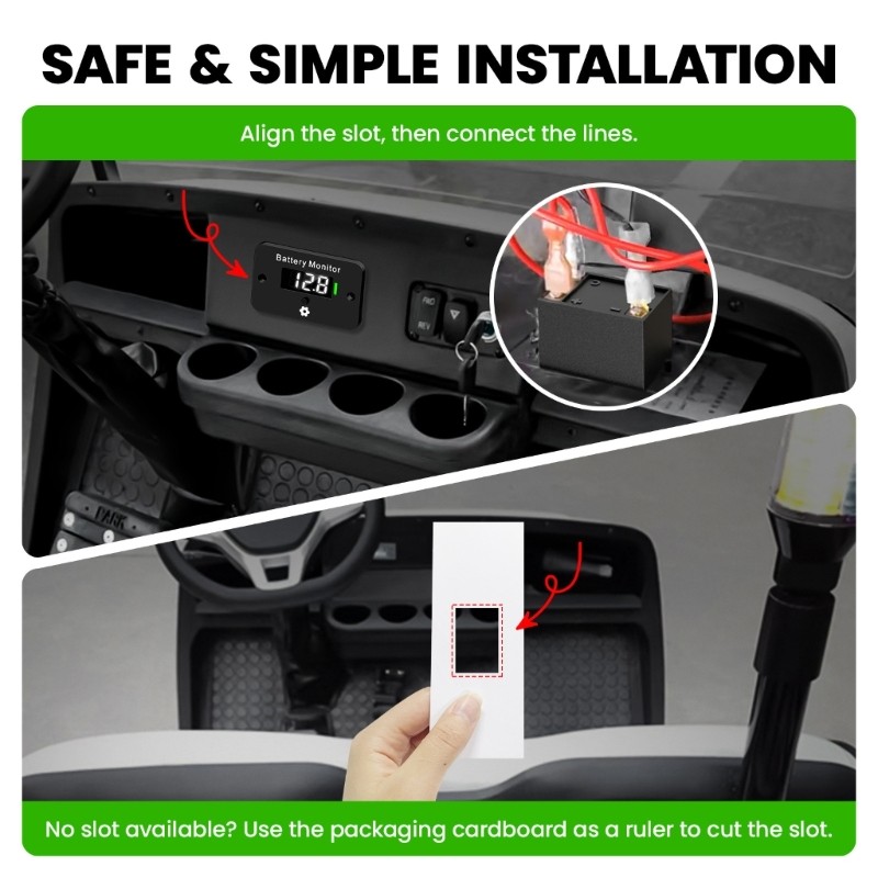 Utility Vehicle Battery Monitor 12V-72V with Mounting Hardware for Golf Cart
