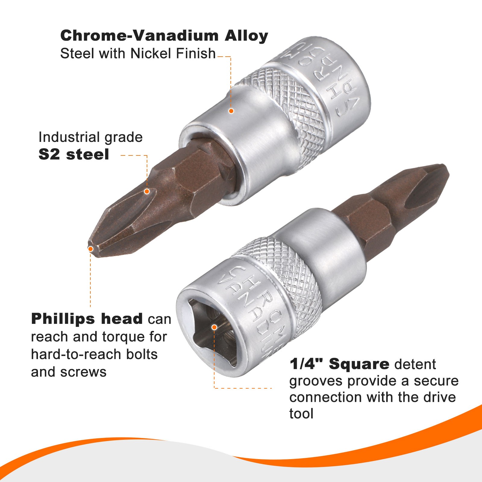 3pcs PH2 Phillips Bit Socket 1/4″ Square Drive Metric Extension Impact Bit Red