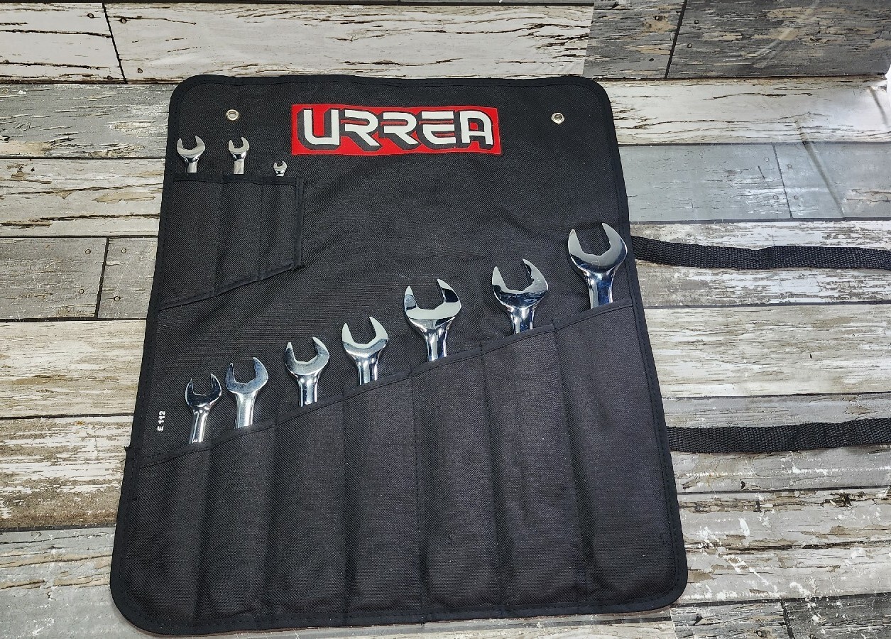 Urrea 10 Piece SAE Open End Wrench Set Hanging And Roll up Carrier 1/4″ – 1″