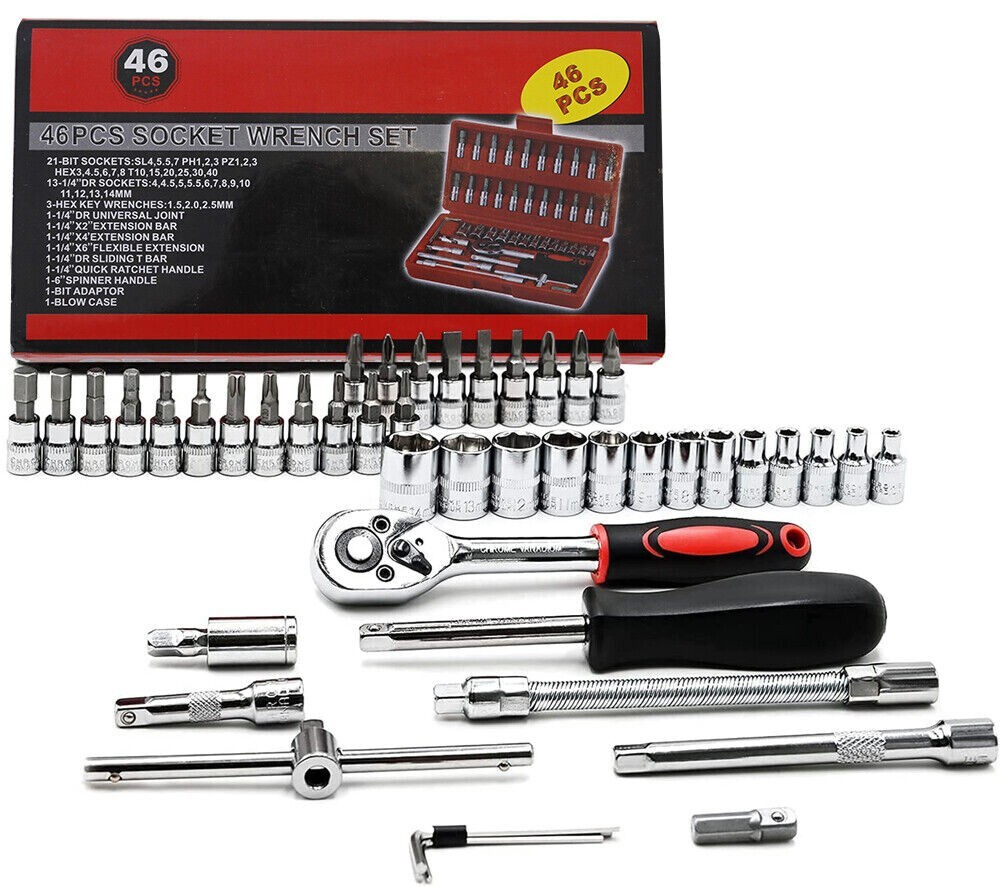 46Pcs 1/4 inch Drive Socket Ratchet Wrench Set for Auto Car Repairing With Case