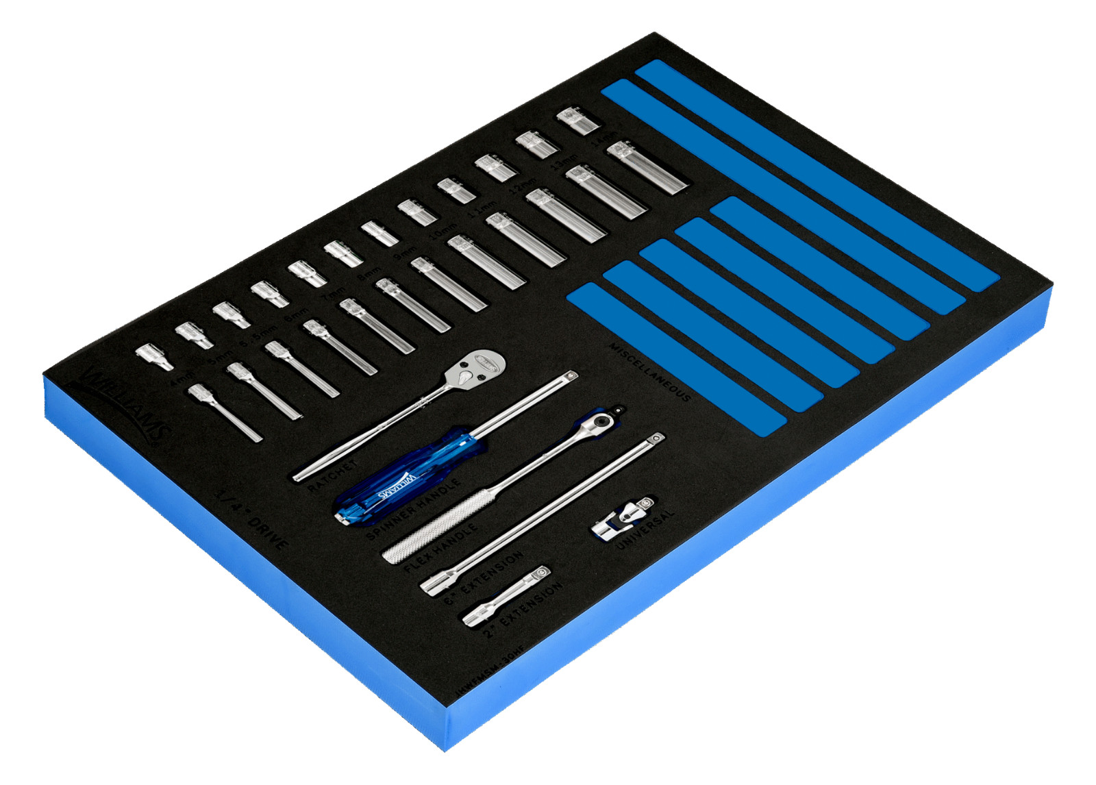Williams 30-Piece 1/4″ Drive 6-Point Metric Shallow & Deep Sockets & Drive Tool
