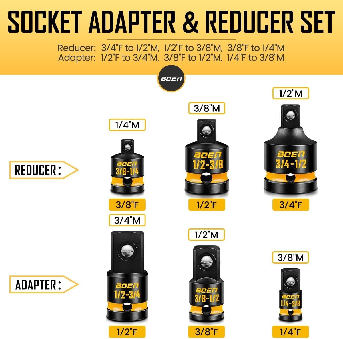 Boen 9-Piece Impact Socket Adapter Set