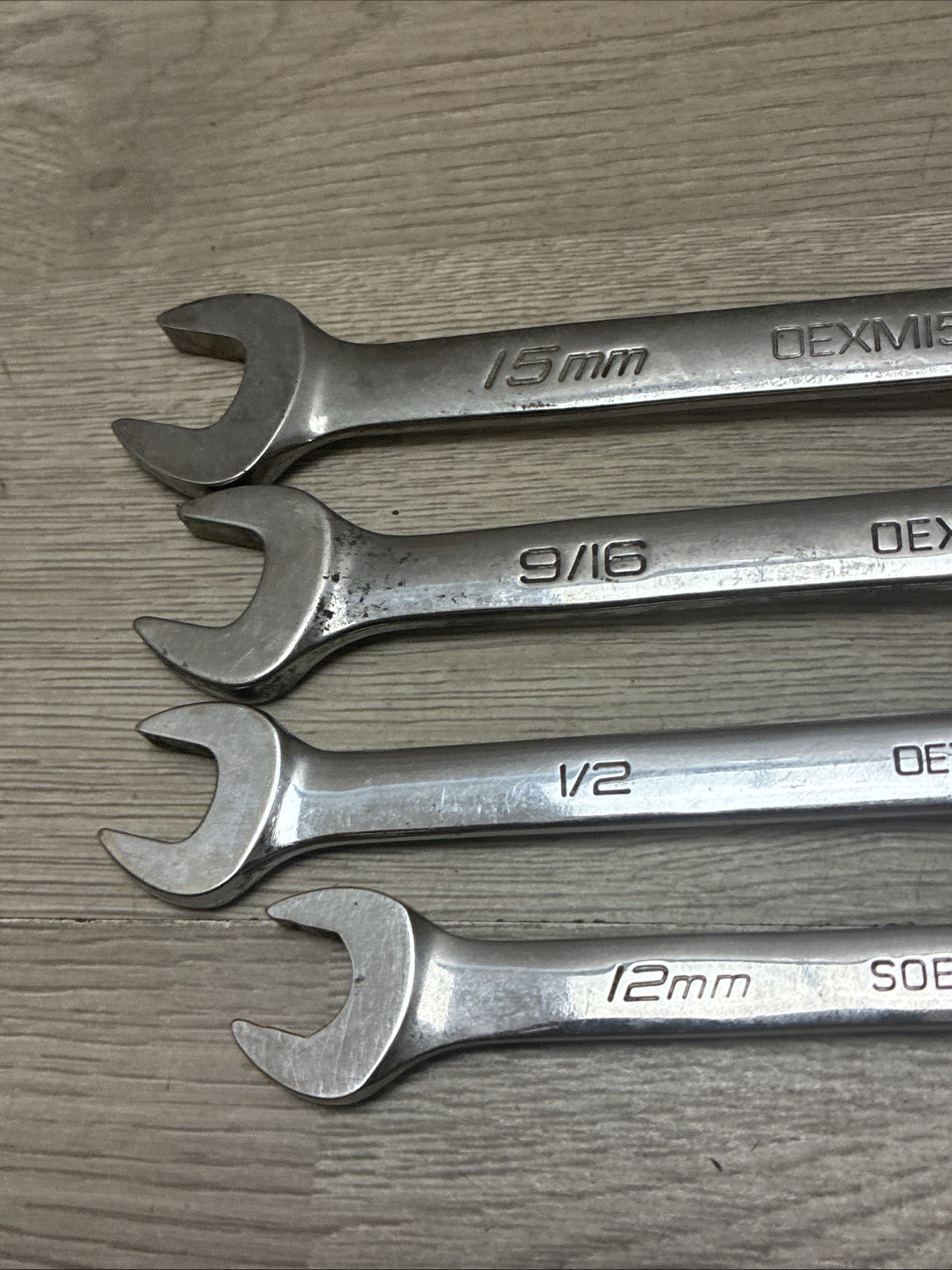(4) Snap-On Wrenches DEXM150B, DEX18B, DEXL16B, SOEXM12 15mm,9/16,1/2,12mm