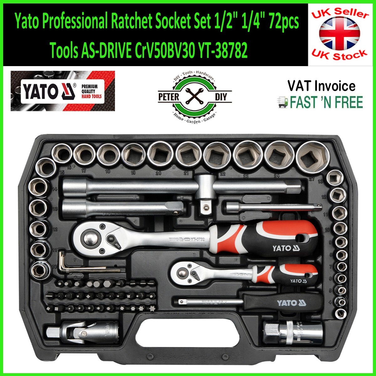 Yato Professional Ratchet Socket Set 1/2″ 1/4″ 72pcs Tools AS-DRIVE CrV50BV30