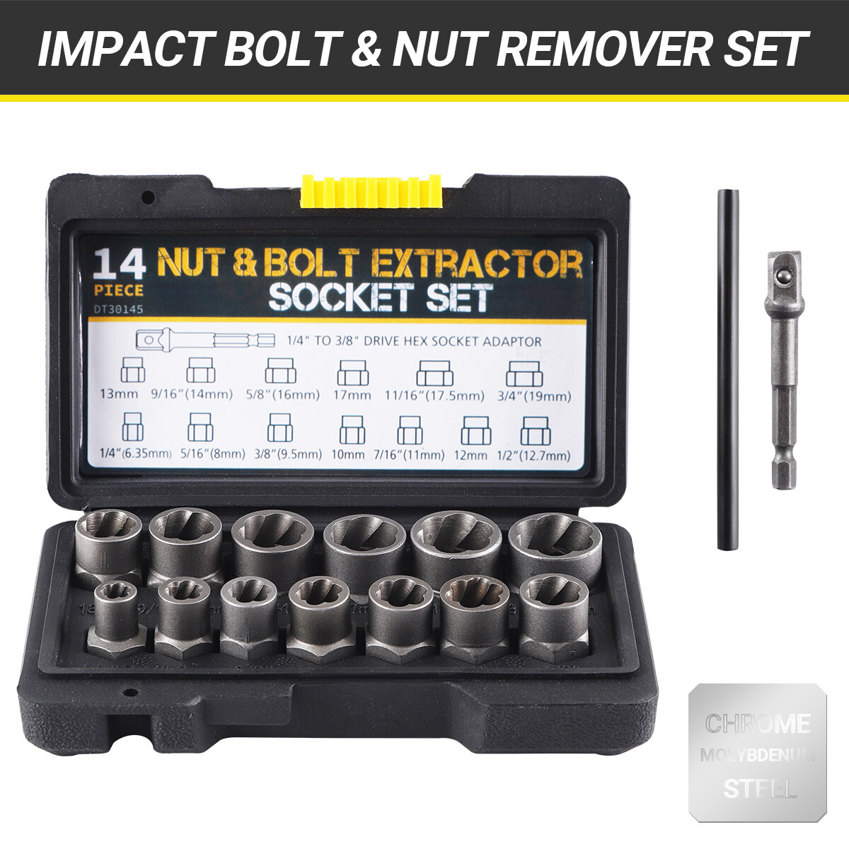 15 PCS Damaged Lug Nut Lock Remover Twist Socket Set Screw Extractor Tool 8-19mm