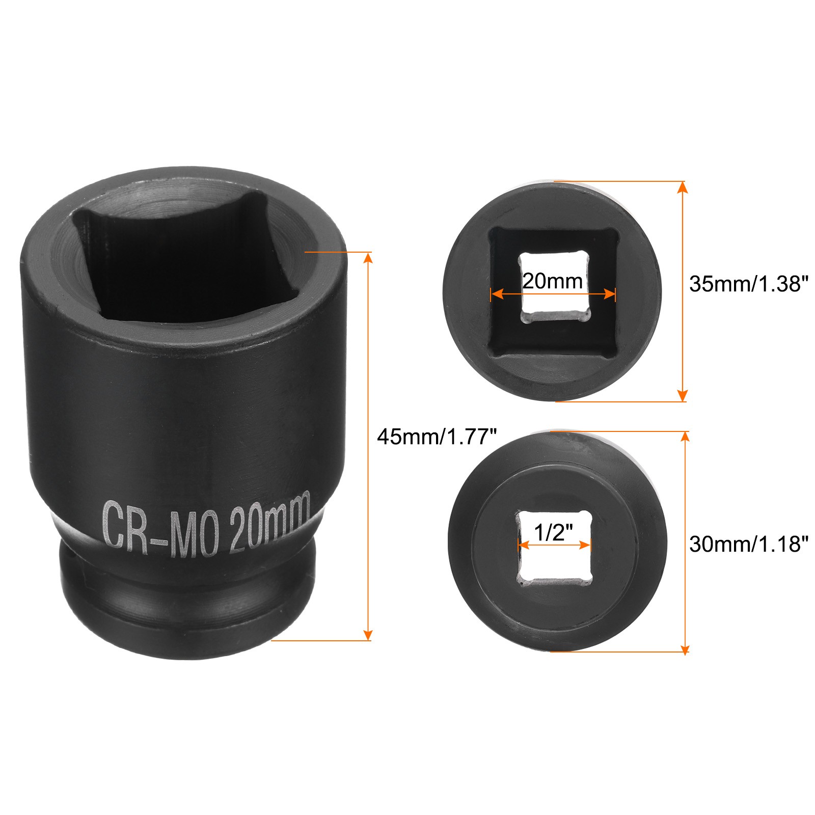 2pcs 4 Point Square Socket 1/2″ Drive 20mm Metric CR-MO Impact Wheel Socket