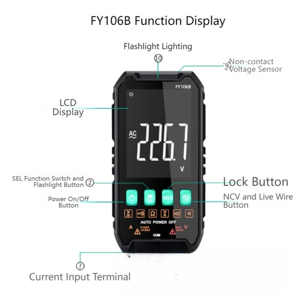 106B Ultra Thin Digital Multimeter with Large LCD Screen for Indoor Outdoor Use
