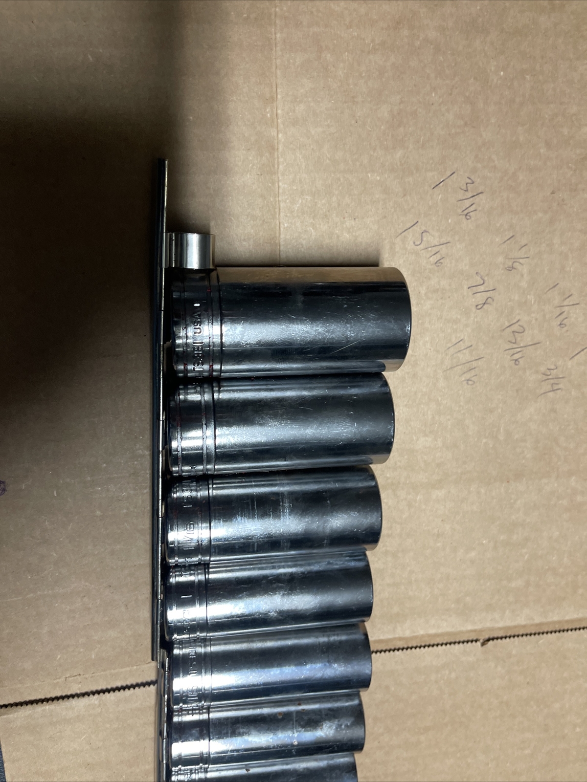 Snap On Deep Socket Set Of 9. 1-3/16,1-1/8,1-1/16,1,15/16,7/8,13/16,3/4,11/16,