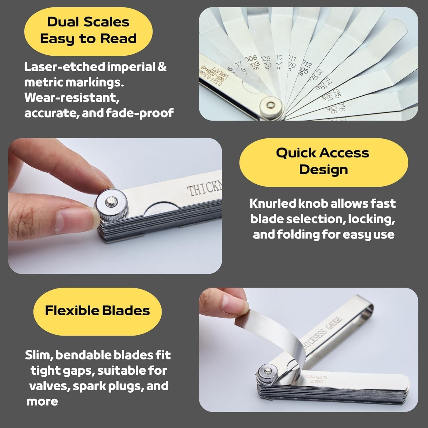 Feeler Gauge Set 2pcs Stainless Steel 32 Straight 16 Offset Blades SAE Metric