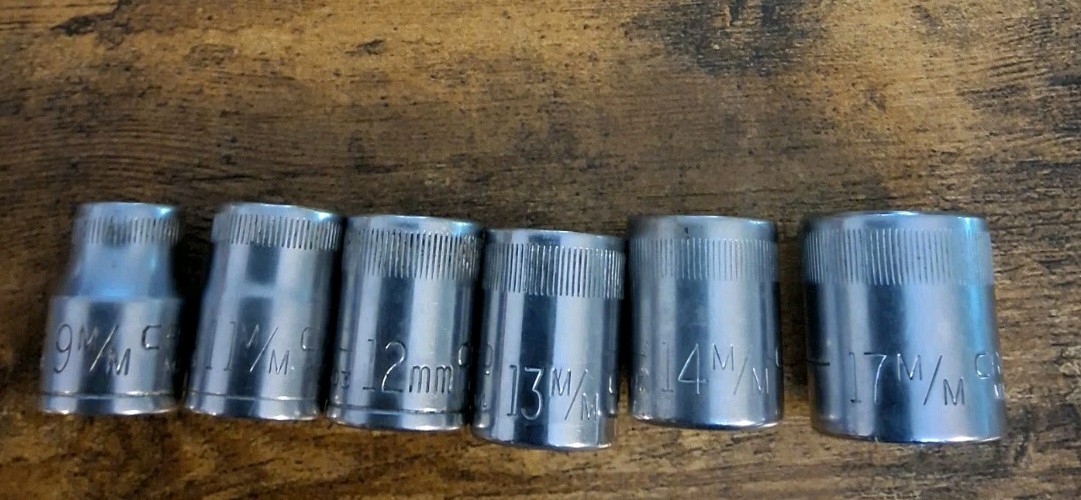 Craftsman 3/8″ Drive 12pt V Metric Sockets 9mm,11mm,12mm,13mm,14mm,17mm