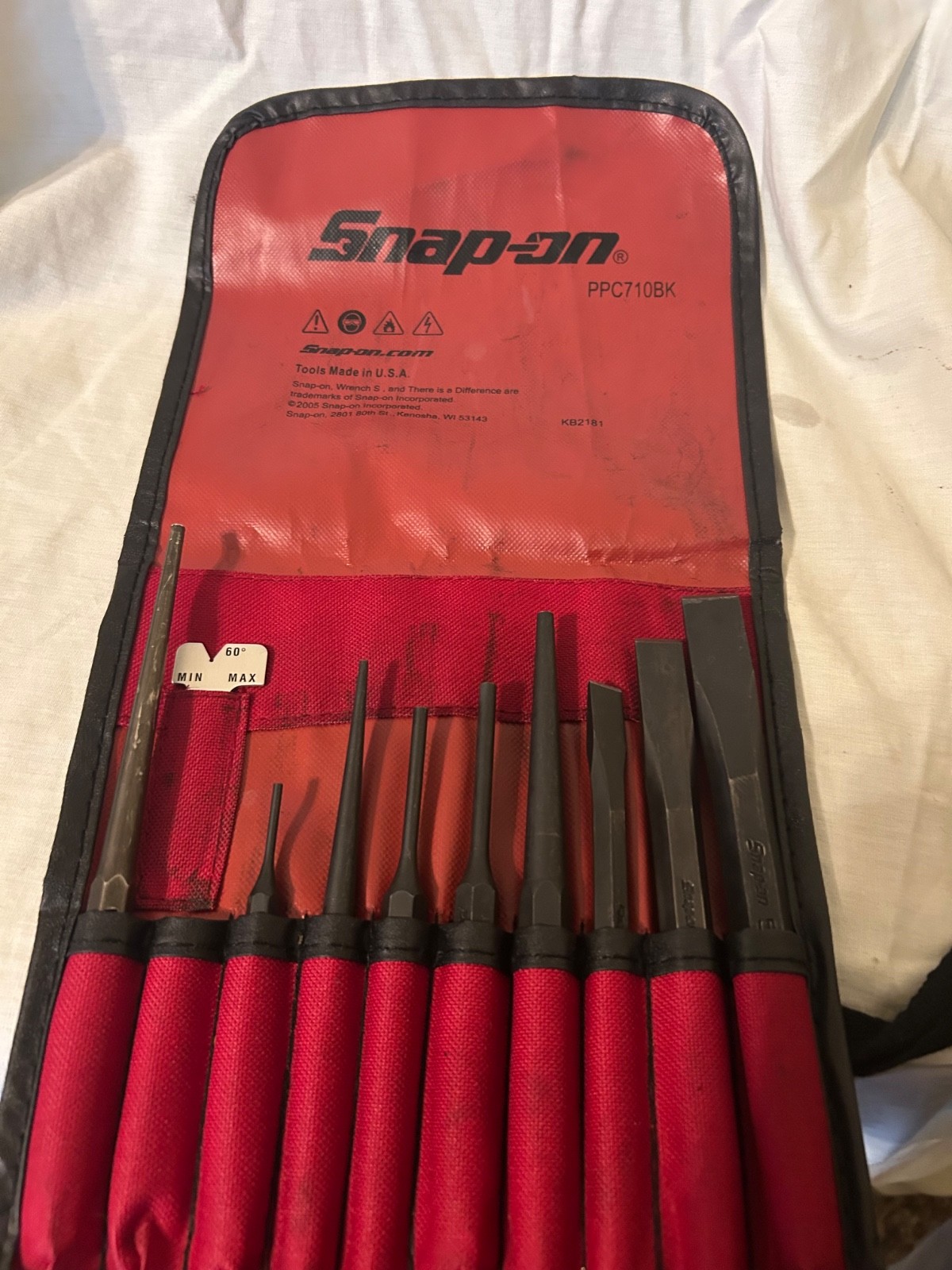 Snap On PPC710BK 8 Piece Punch and Chisel Set with Red Pouch Incomplete USA