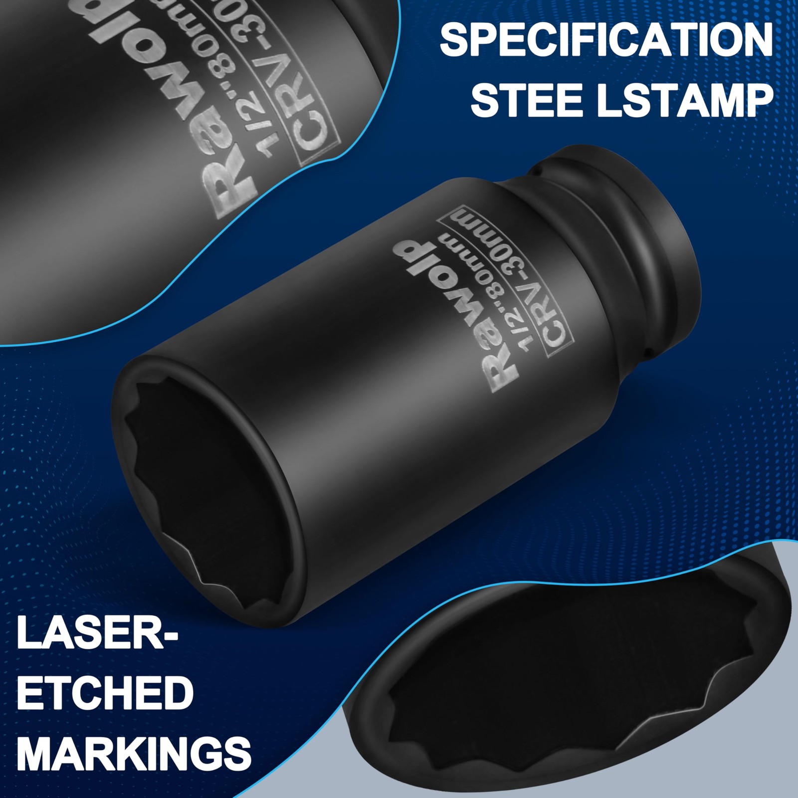 Axle Nut Impact Socket, 30mm 12-Point, 1/2 Inch Drive 1pack