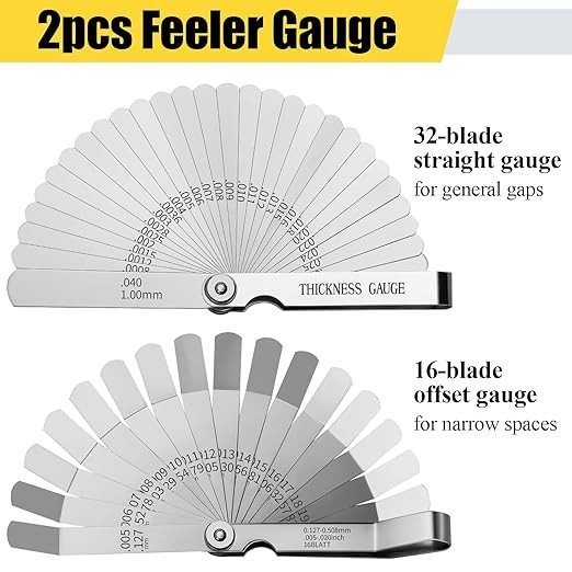 Feeler Gauge Set 2pcs Stainless Steel 32 Straight 16 Offset Blades SAE Metric