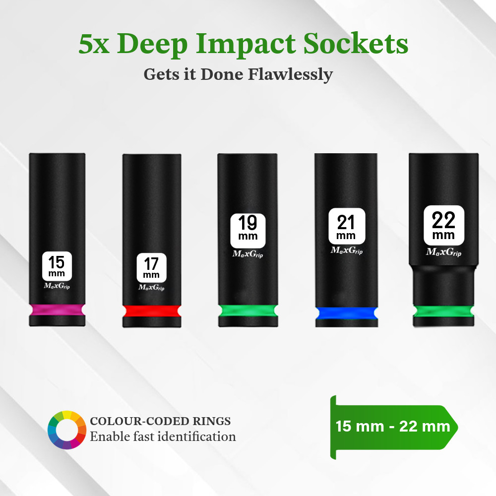 Impact Socket Set-Free Shipping-Metric Sizes (15, 17, 19, 21, 22)