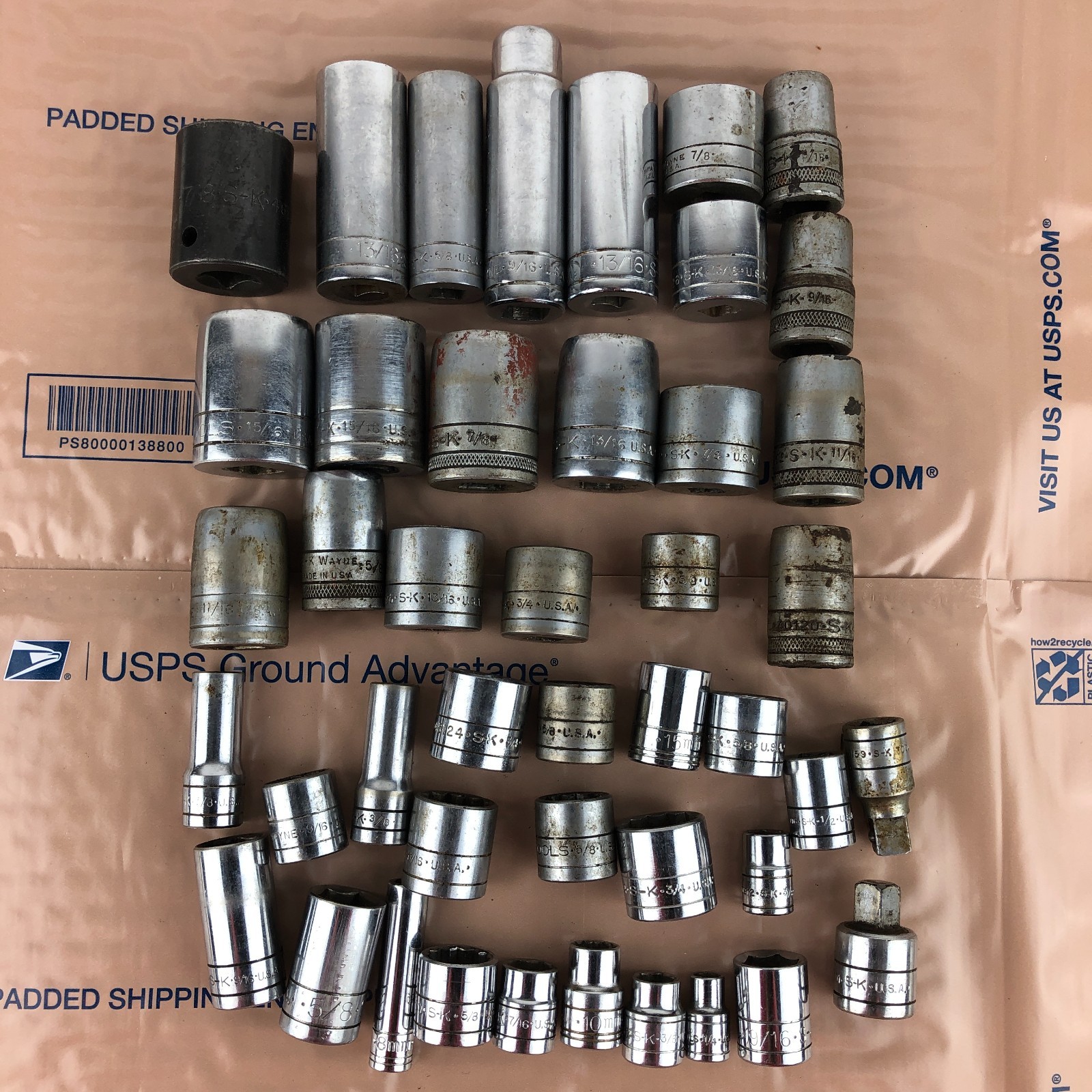 45 Pcs. SK Socket LOT 1/4″ 3/8″ 1/2″ Drive Shallow Deep SAE Metric Chrome USA