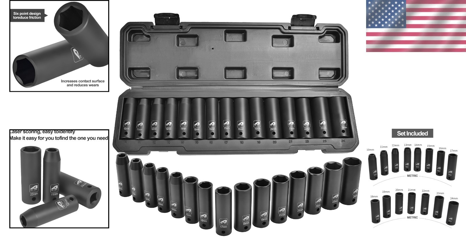15-Piece 1/2″ Drive Metric Impact Socket Set