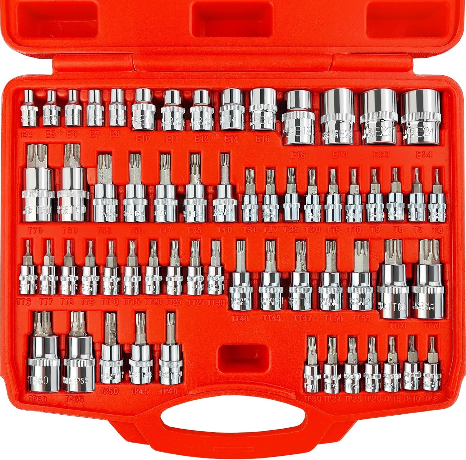 WETT 60-Piece Torx & E-Torx Socket Set 1/4″ 3/8″ 1/2″ Drive