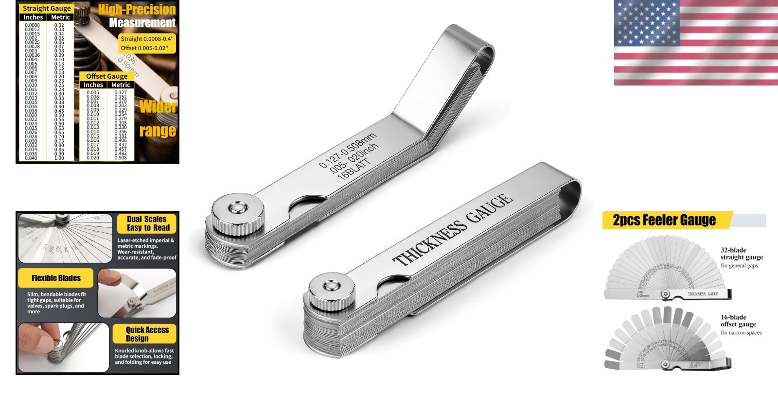 Professional SAE/Metric Feeler Gauge Set – 48 Blades for Precision Measurements