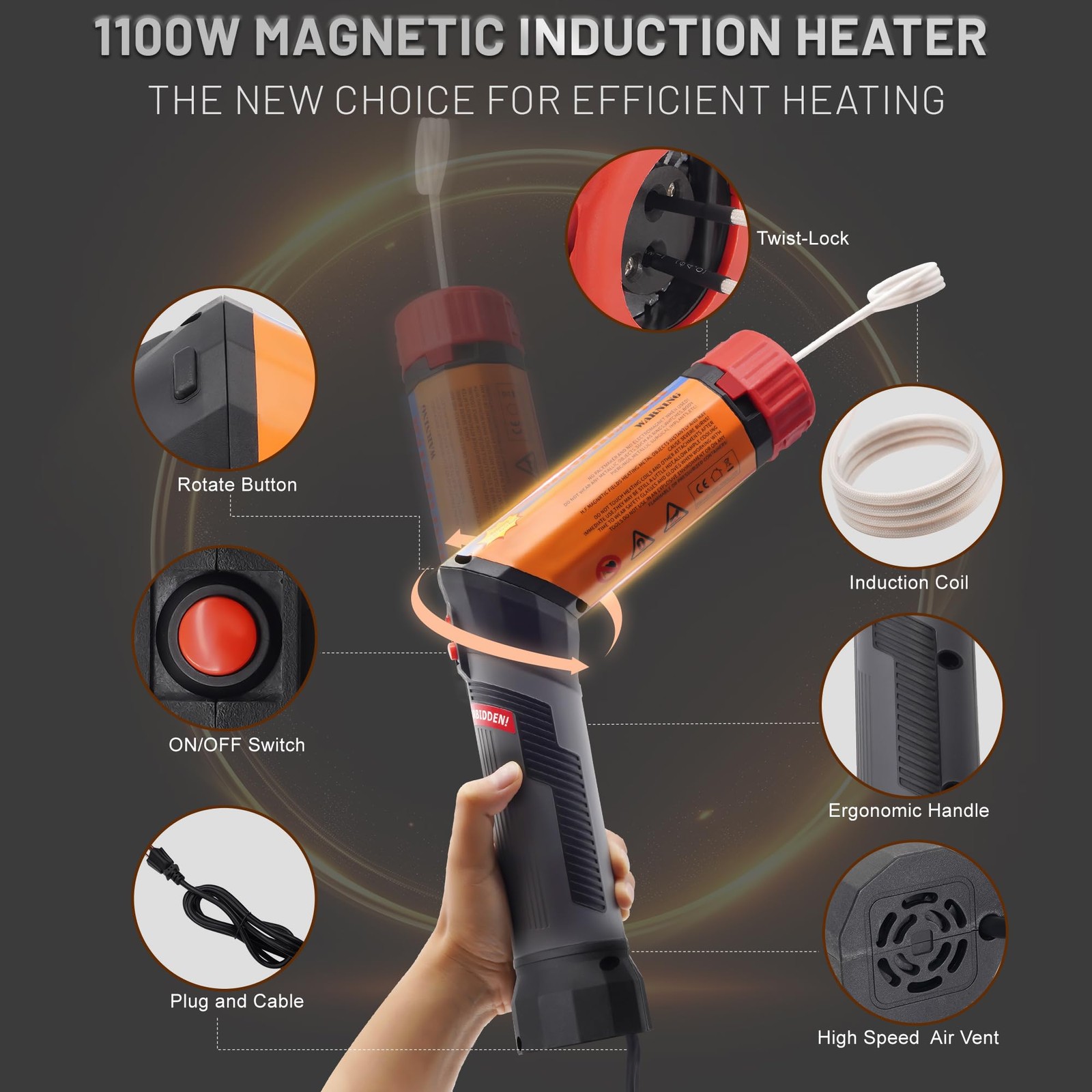 1100W Magnetic Induction Heater Kit with 8 Coils Portable Heat Induction Tool